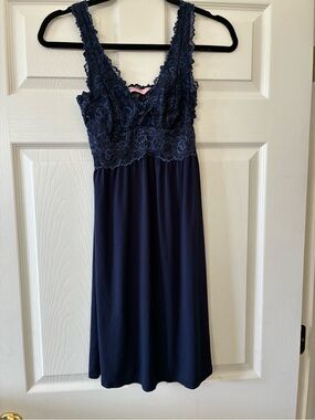 Lace-Trim Navy Chemise Nightdress - Women Intimates